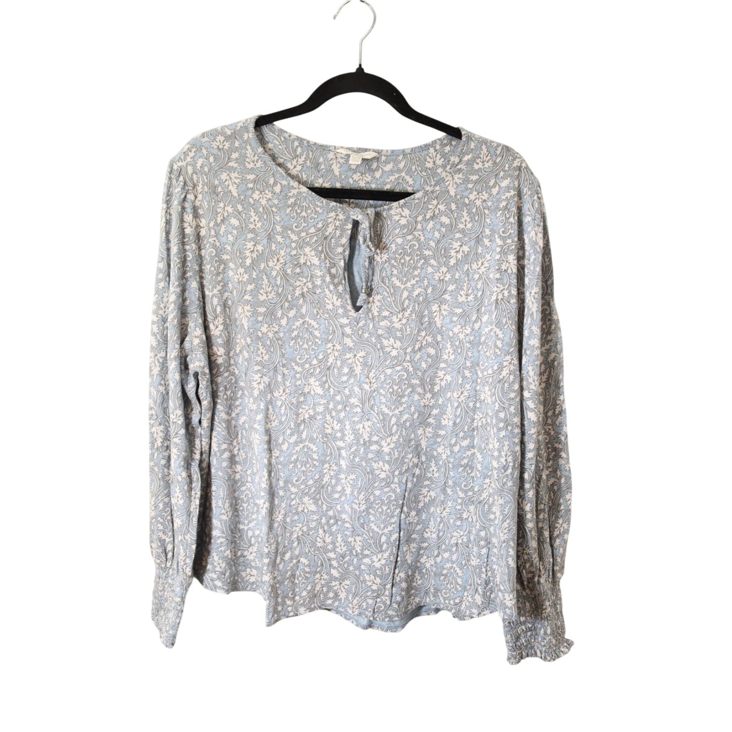 Lucky Grey Blue Long Sleeve Top XL Cotton Modal Floral