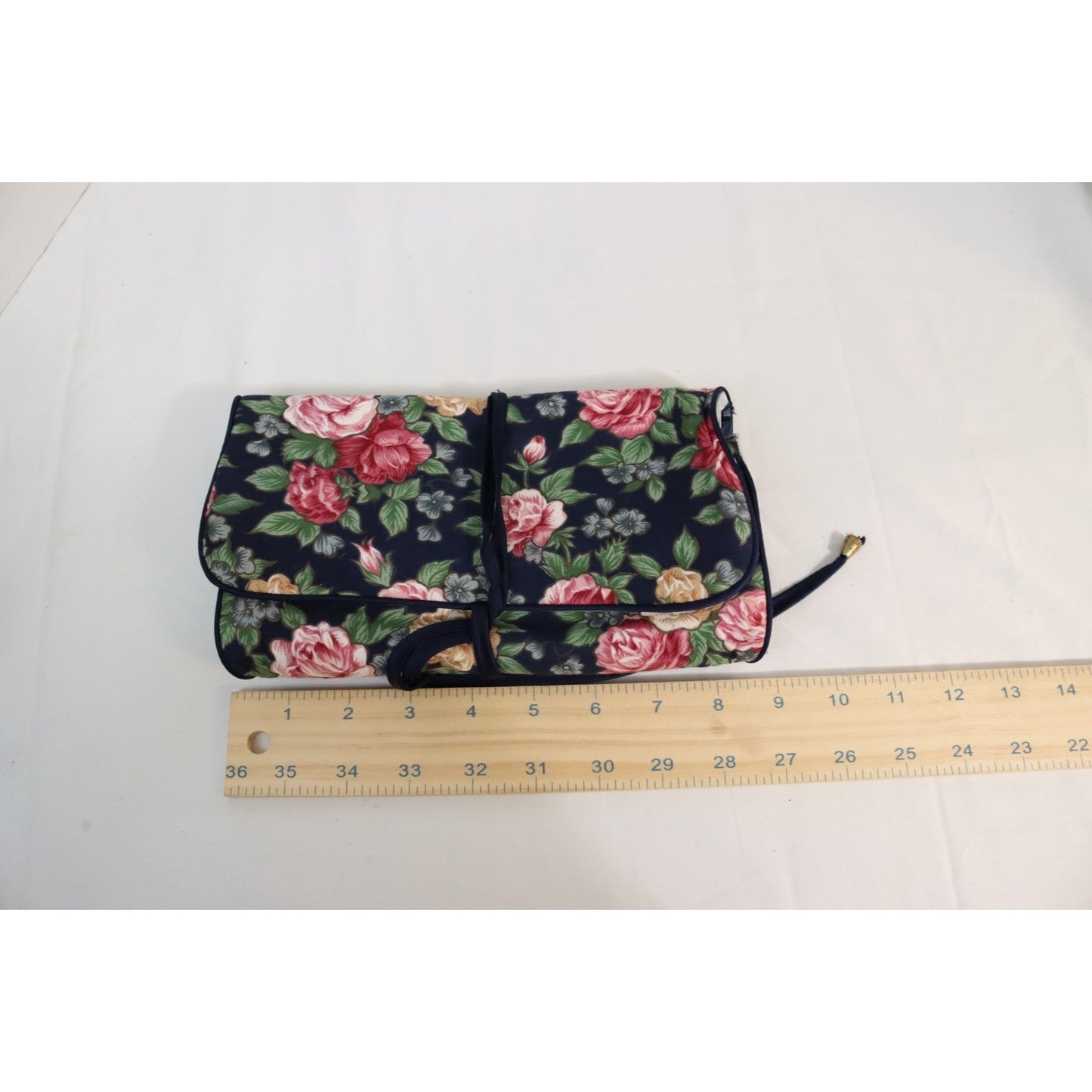 Vintage Cotton Travel Jewelry Bag Floral Green