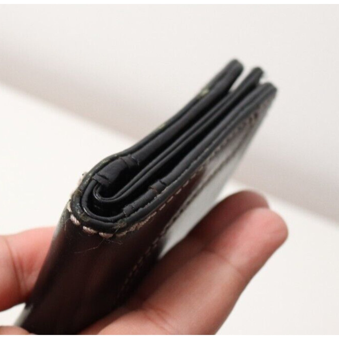 Michael Kors Black Leather Wallet White Stitching Metal Scratched