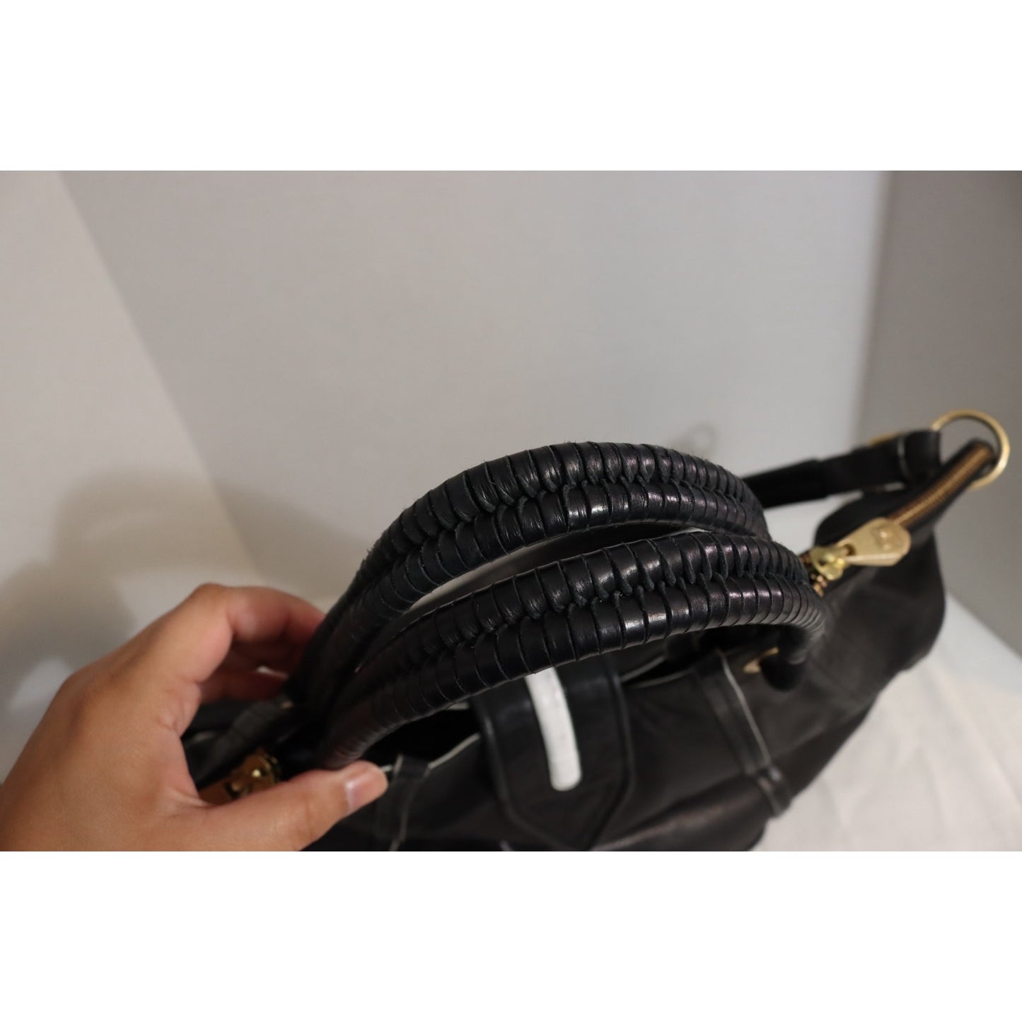 Pour La Victoire Black Leather Bag Large Double Handle Shoulder Bag