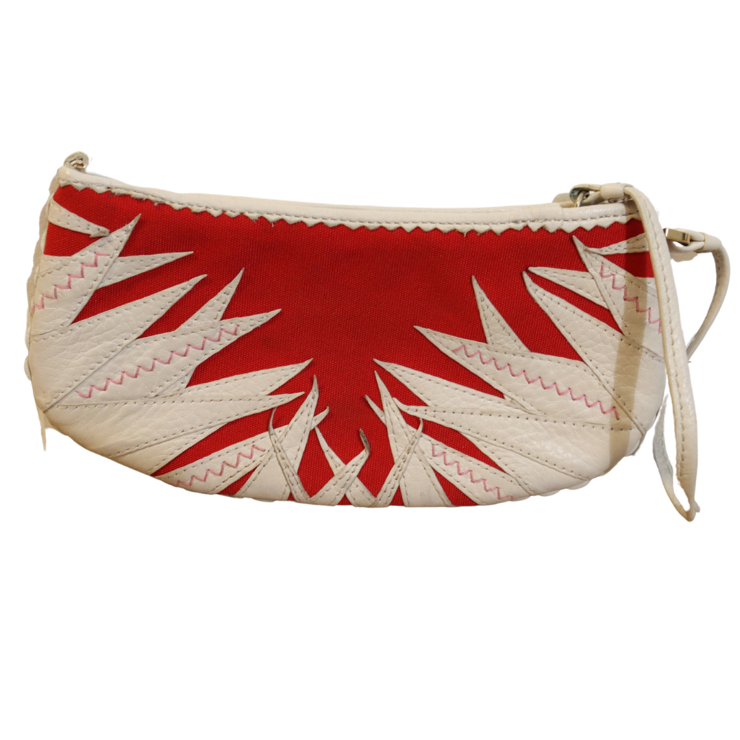 Cole Haan Leather and Canvas Red and White Wristlet