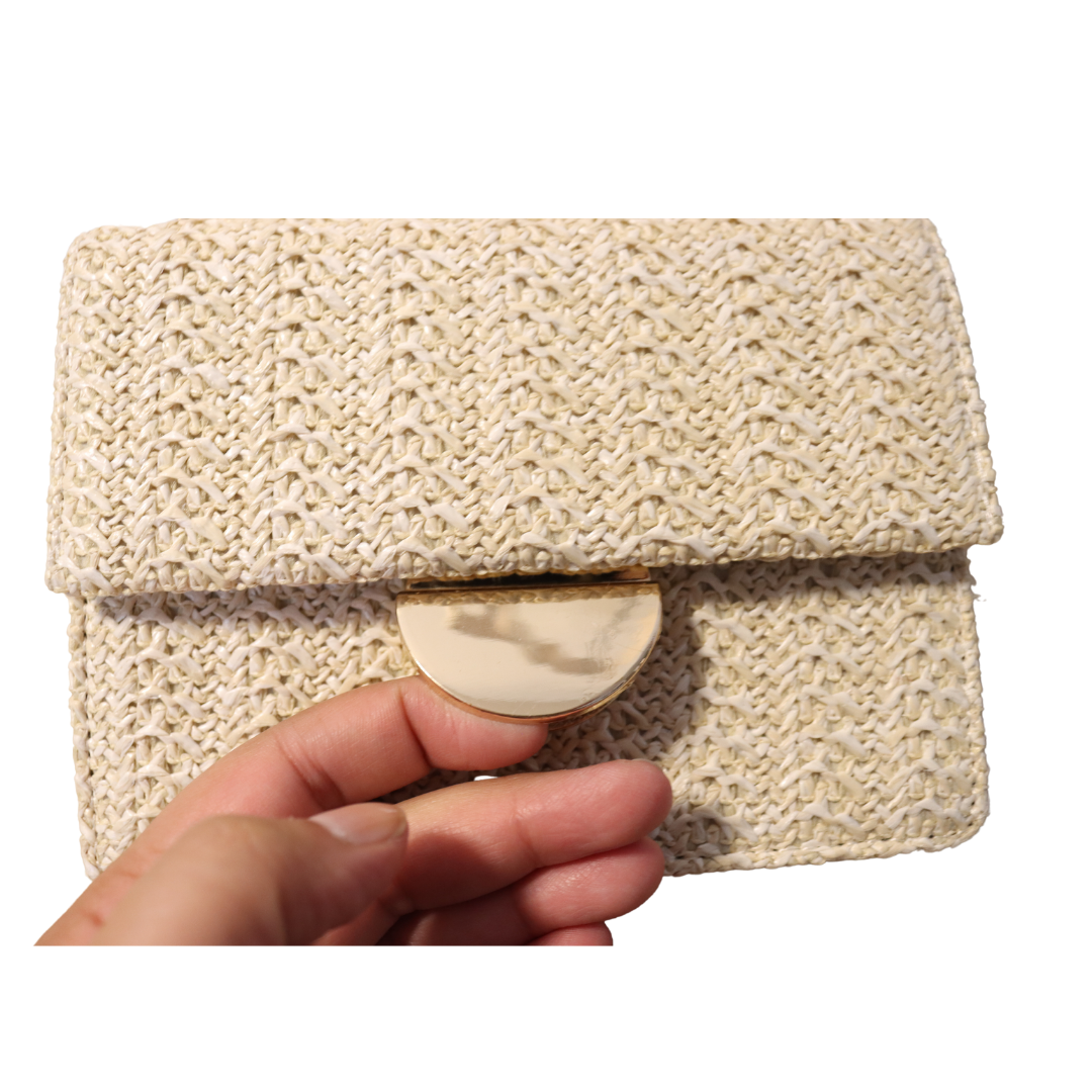 White Weave Straw Crossbody Hangbag