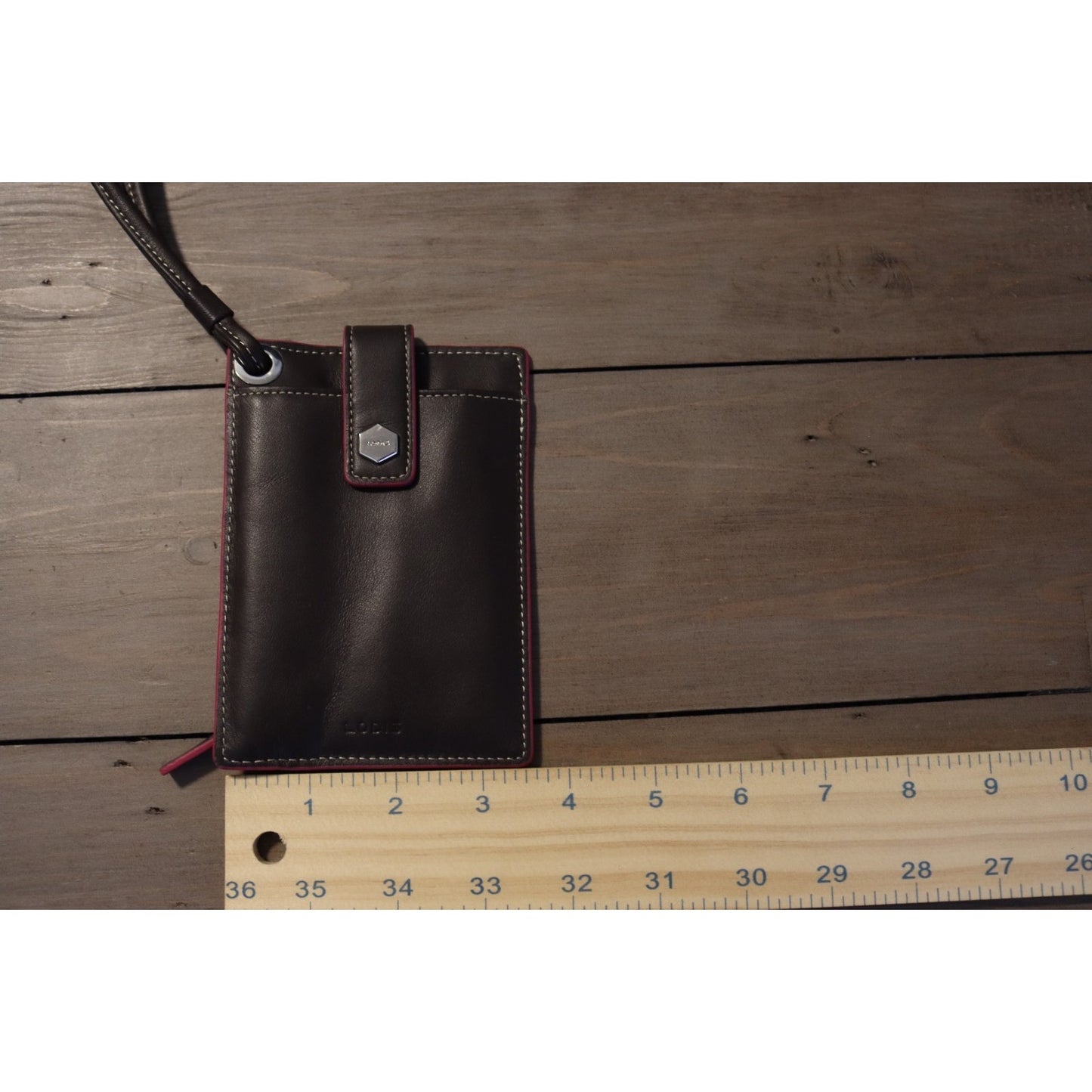 Lodis Wristlet Wallet Padded Brown Faux Leather ID Holder