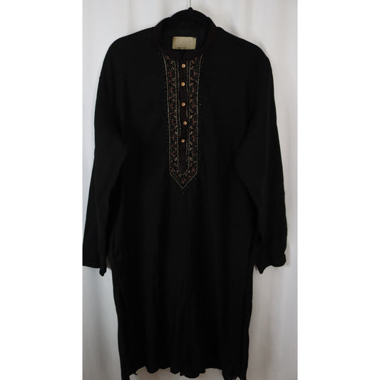 Kalki India Black Dress/Tunic Long Sleeve Beaded Pocket Size 43"