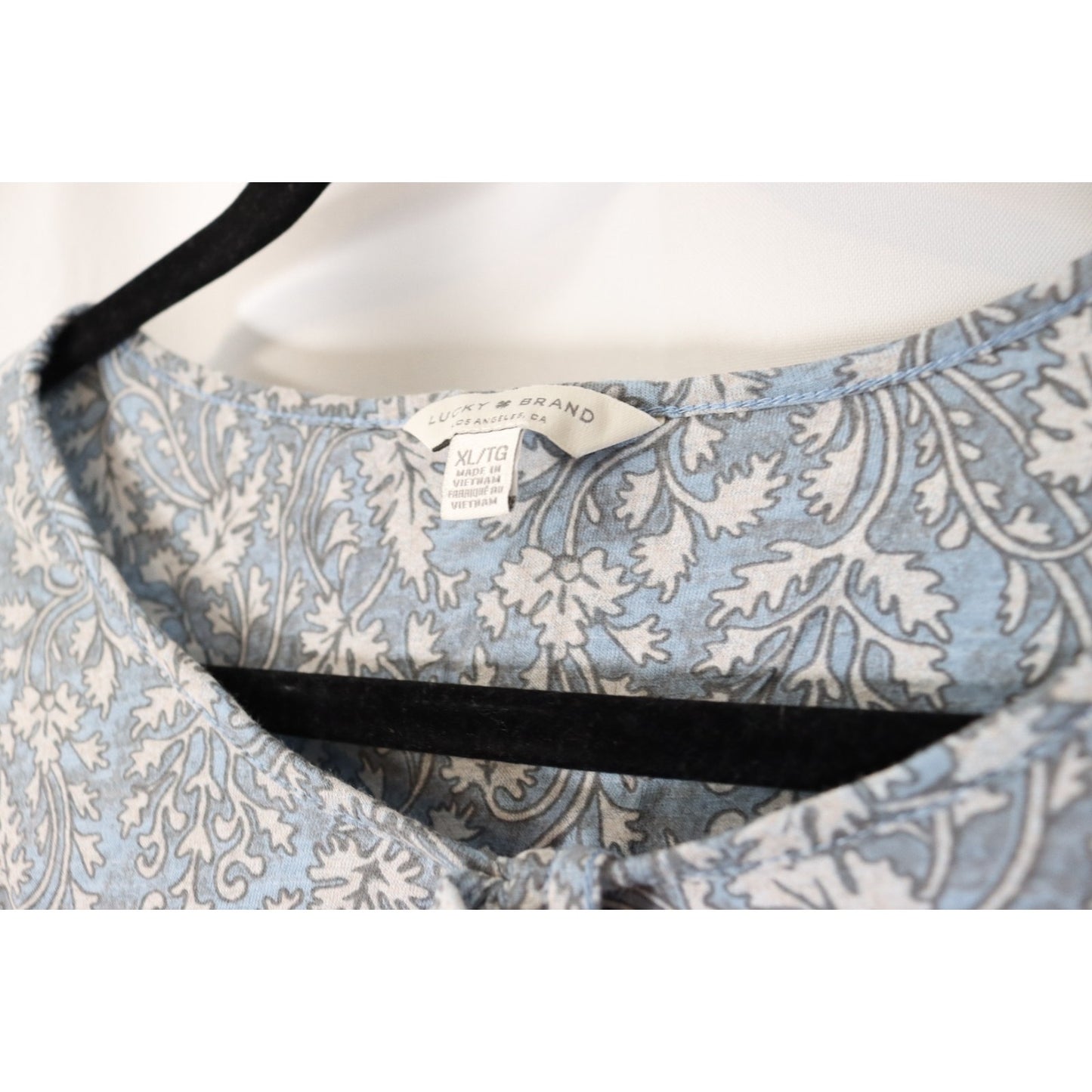 Lucky Grey Blue Long Sleeve Top XL Cotton Modal Floral