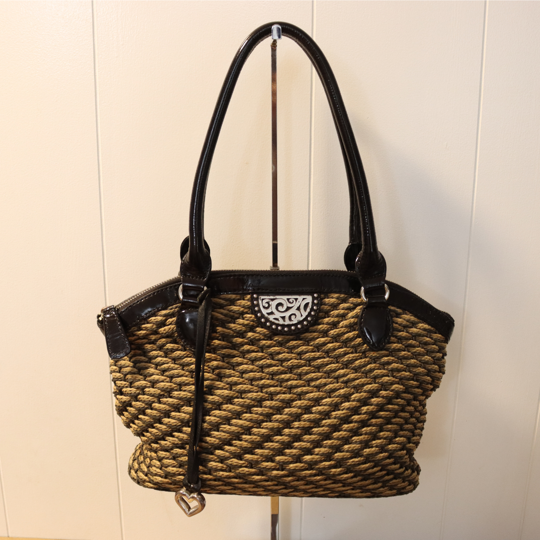 Brighton Woven Black and Brown Straw Hangbag