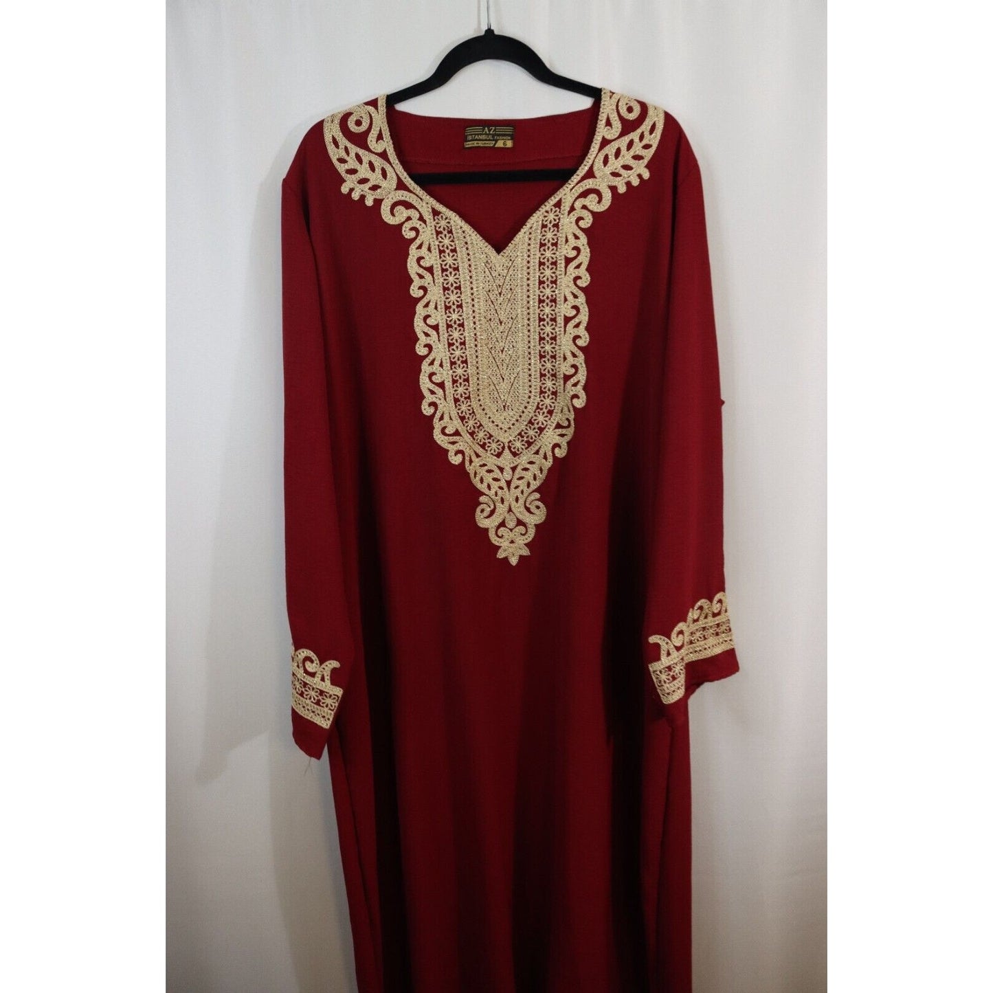 Red and Gold Abaya Maxi Dress Long Sleeve