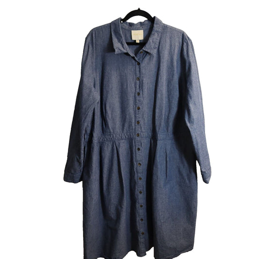 Modcloth Denim Dress Size 4X Long Sleeve Button Down Collard 100% Cotton
