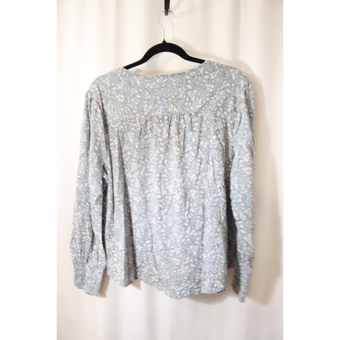 Lucky Grey Blue Long Sleeve Top XL Cotton Modal Floral