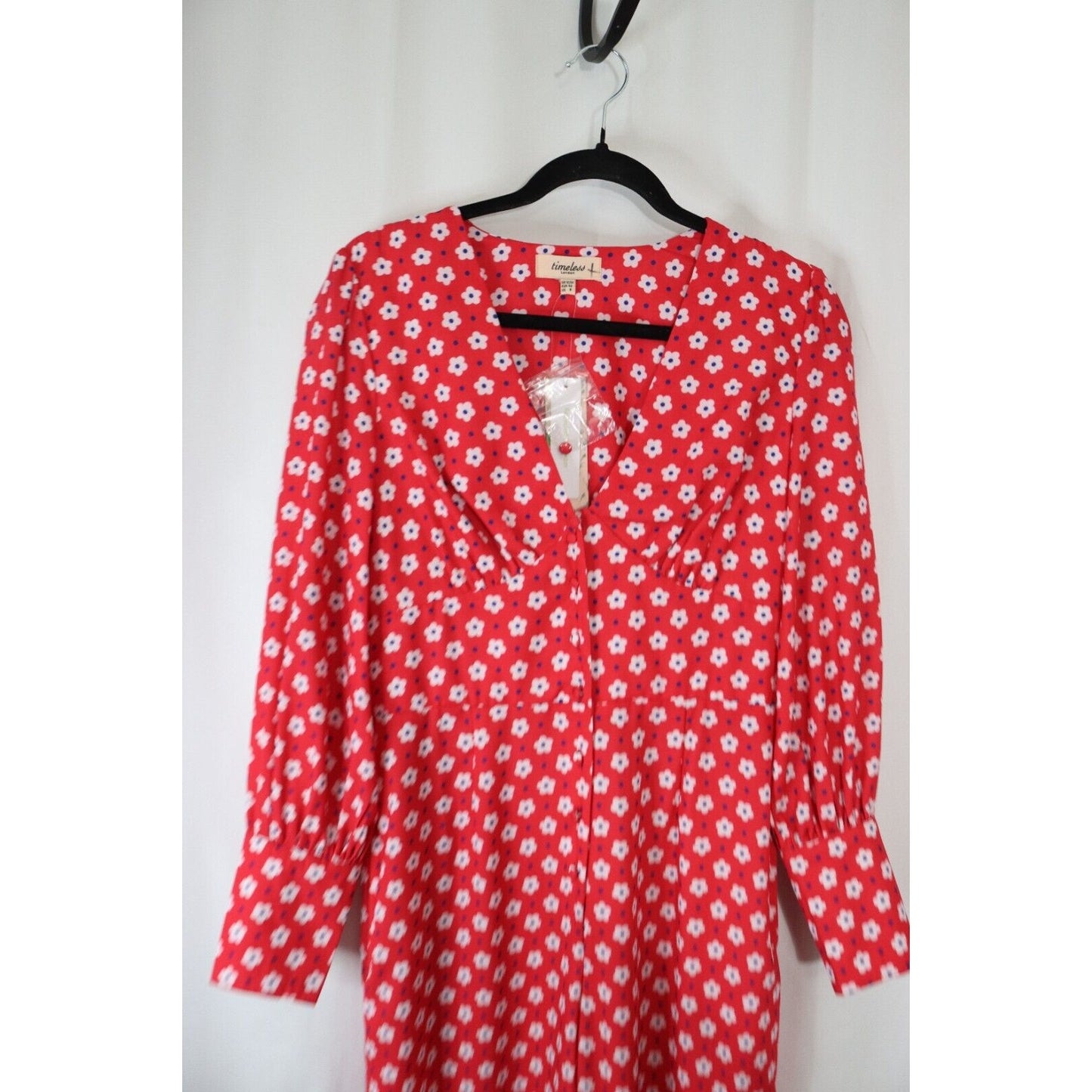 Timeless London Jumpsuit Red with Flowers Short Sleeve Size 8
