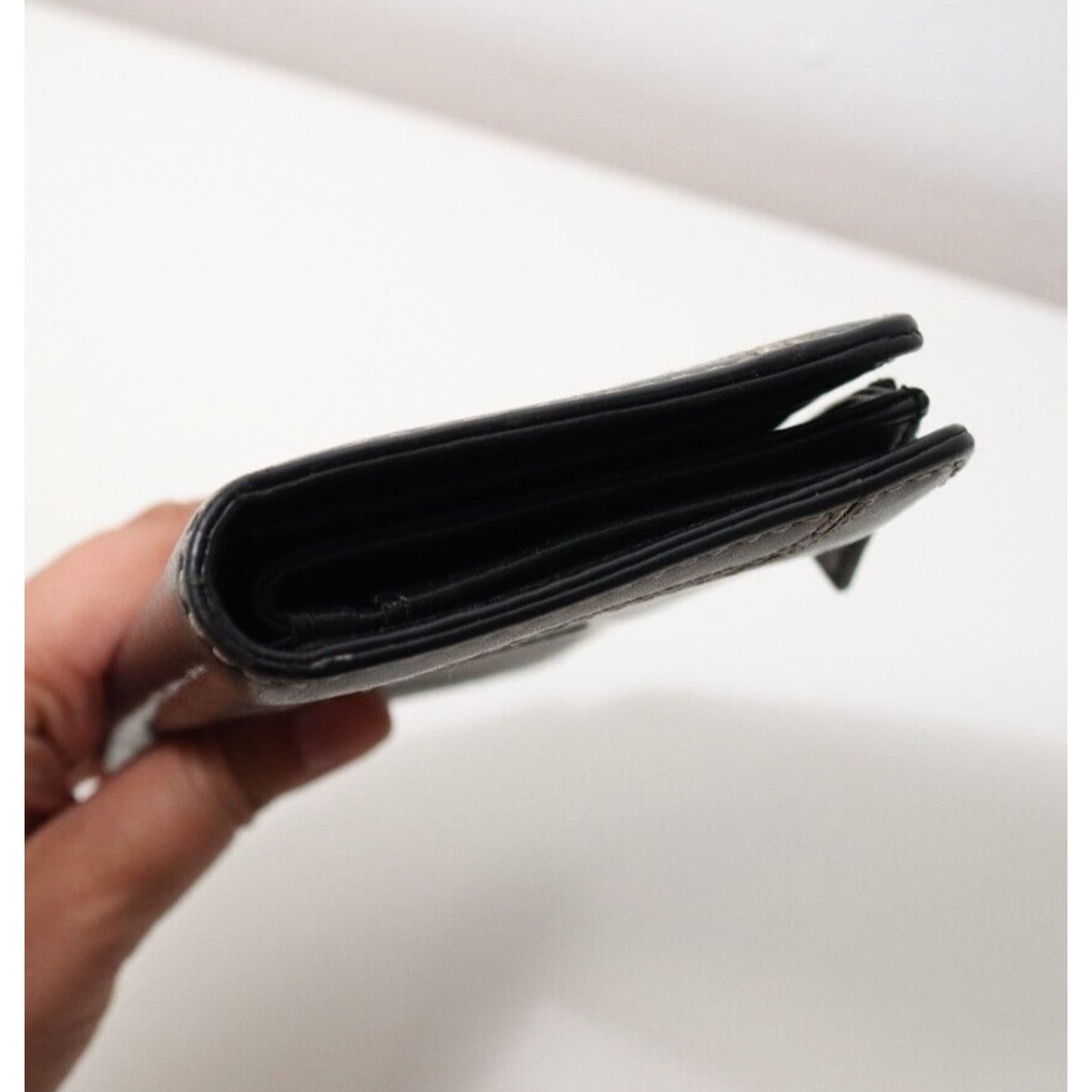 Michael Kors Black Leather Wallet White Stitching Metal Scratched