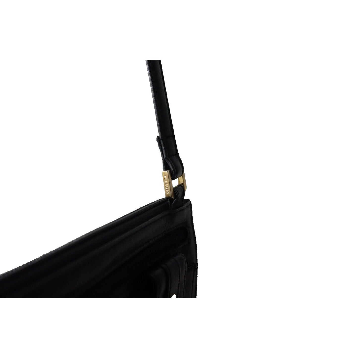 Perlina Black Leather Purse Crossbody Organizer Gold Hardware