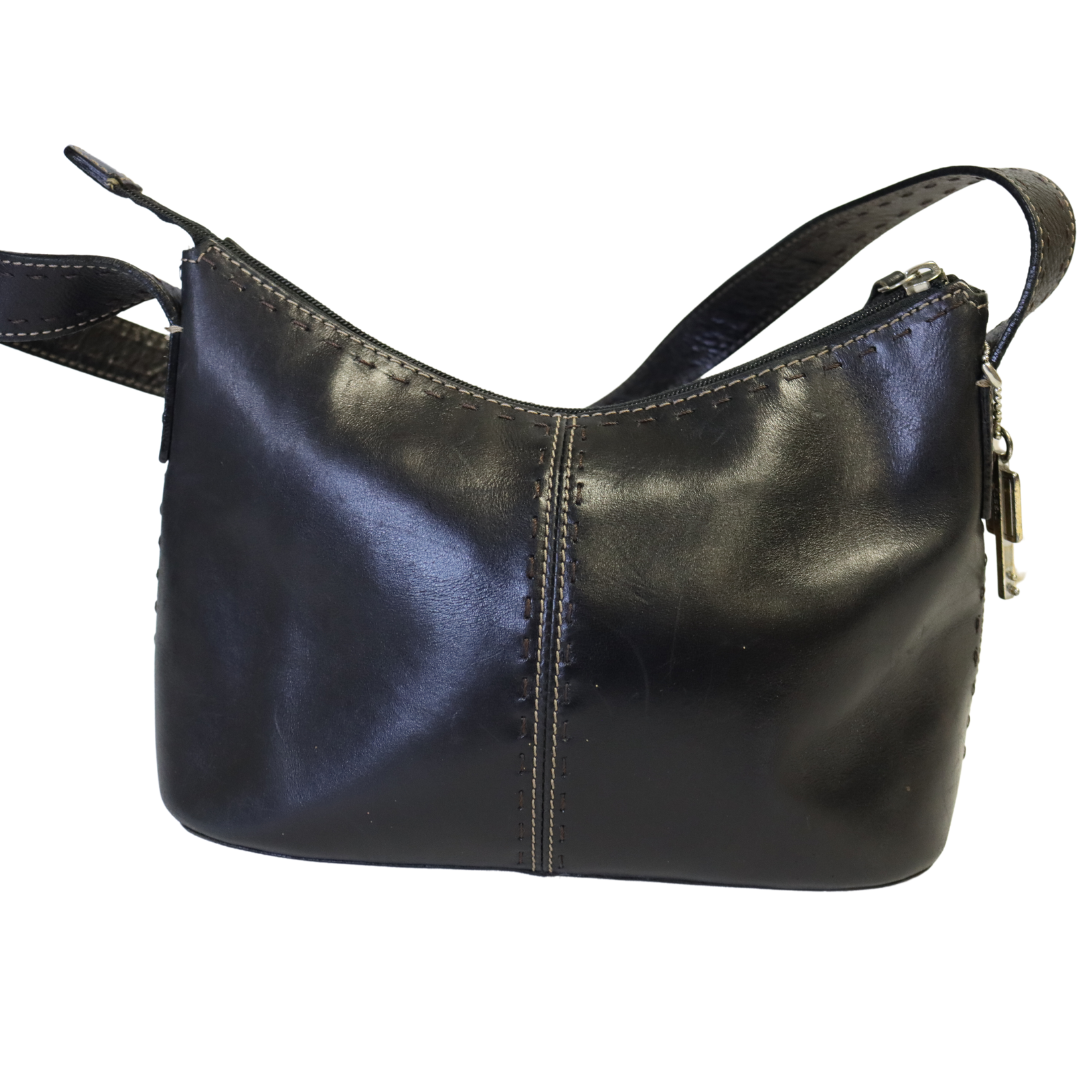 Vintage Fossil Black Leather Handbag