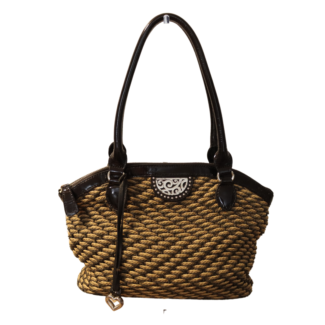 Brighton Woven Black and Brown Straw Hangbag