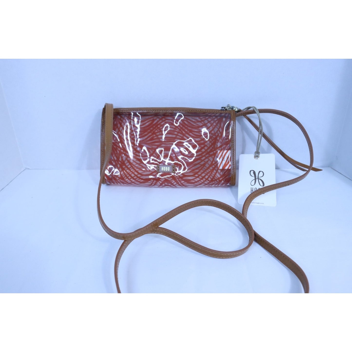 HOBO NWT Orange and tan Women's Jewel Clear Crossbody Leather Trim Purse