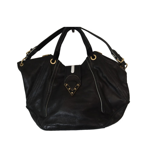 Pour La Victoire Black Leather Bag Large Double Handle Shoulder Bag