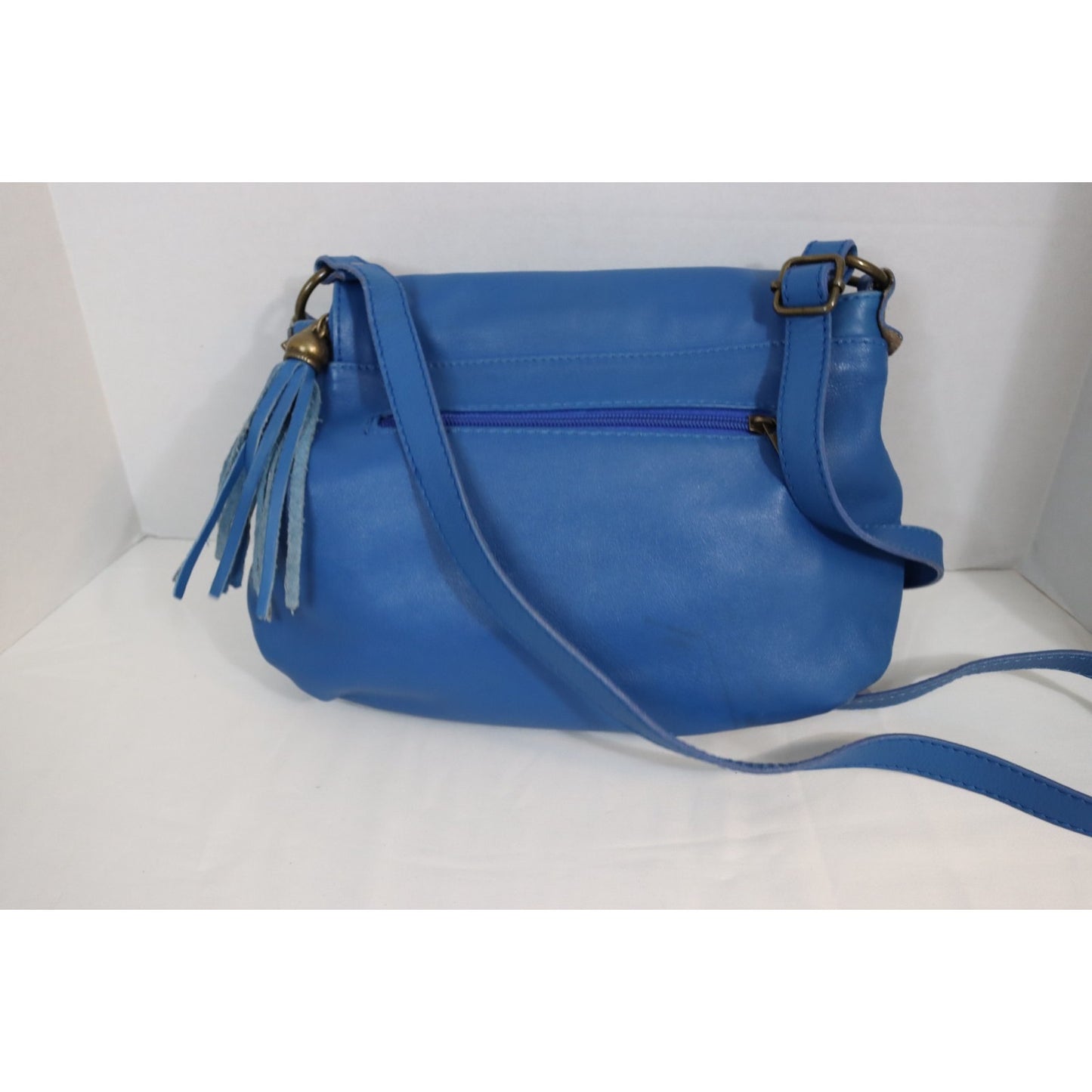 Vera Pelle Blue Crossbody Adjustable Fold Over Zip Made in Italy