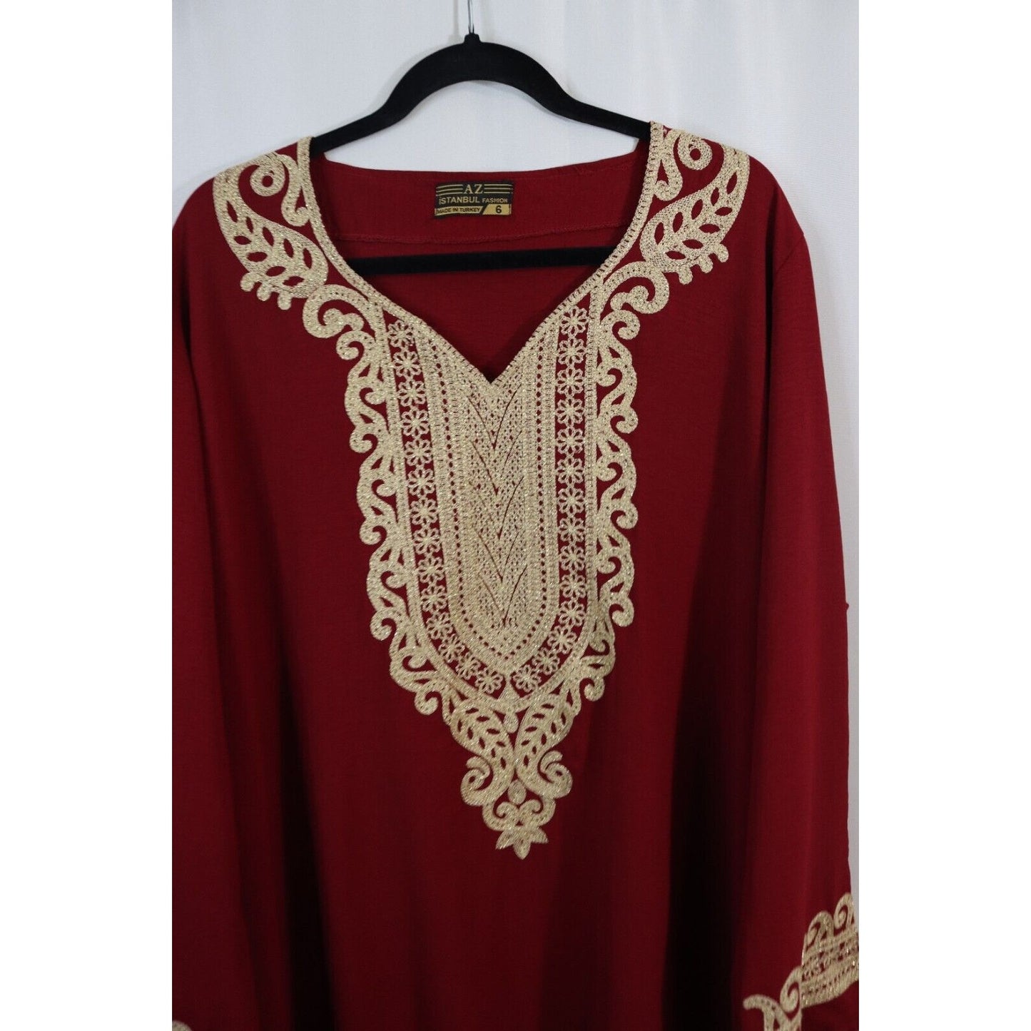 Red and Gold Abaya Maxi Dress Long Sleeve