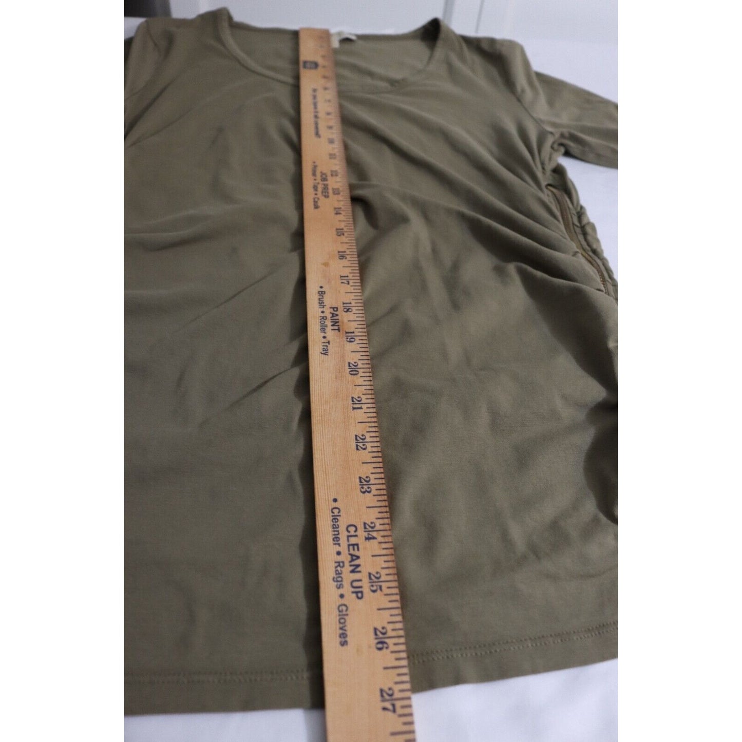 Michael Kors XL Green 3/4 Sleeve Top Side Zip Ruching Cotton Spandex