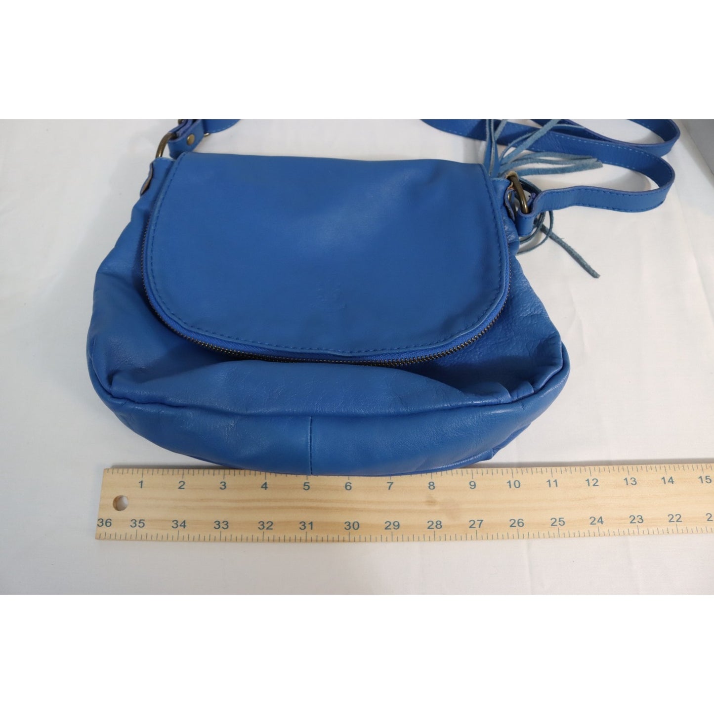 Vera Pelle Blue Crossbody Adjustable Fold Over Zip Made in Italy