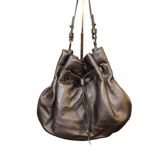 Cole Haan Silver Leather Bucket Bag Drawstring