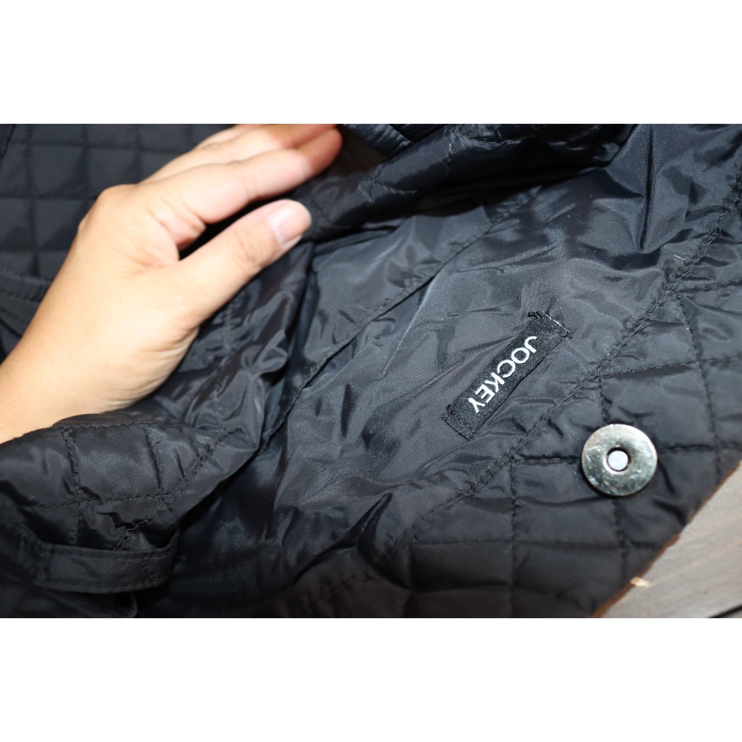 Jockey Black Quilted Tote Bag Snap Button Medium