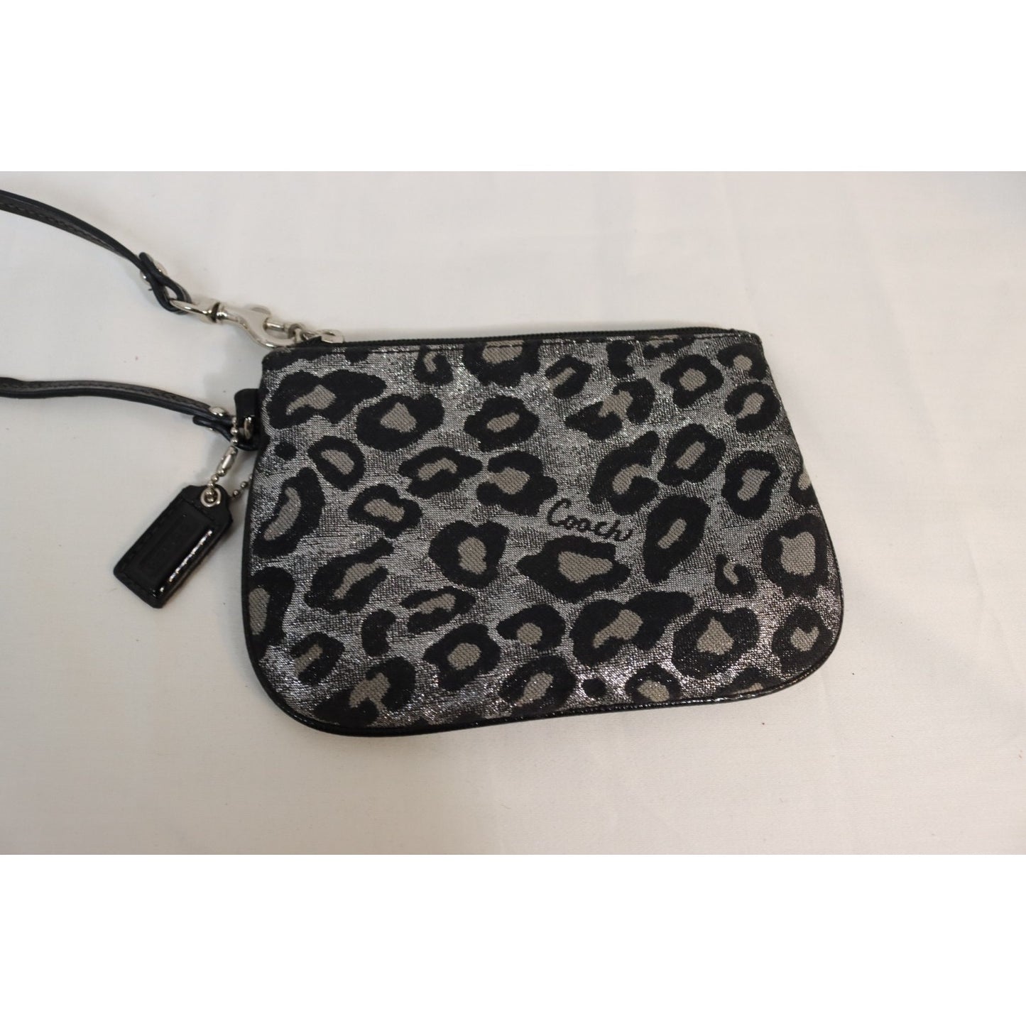 Coach Wristlet Leopard Black Grey Metallic