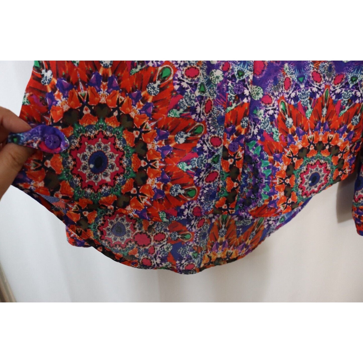 L'Amour Button Up Top Size Small Nanette Lepore High Low Polyester Sheer
