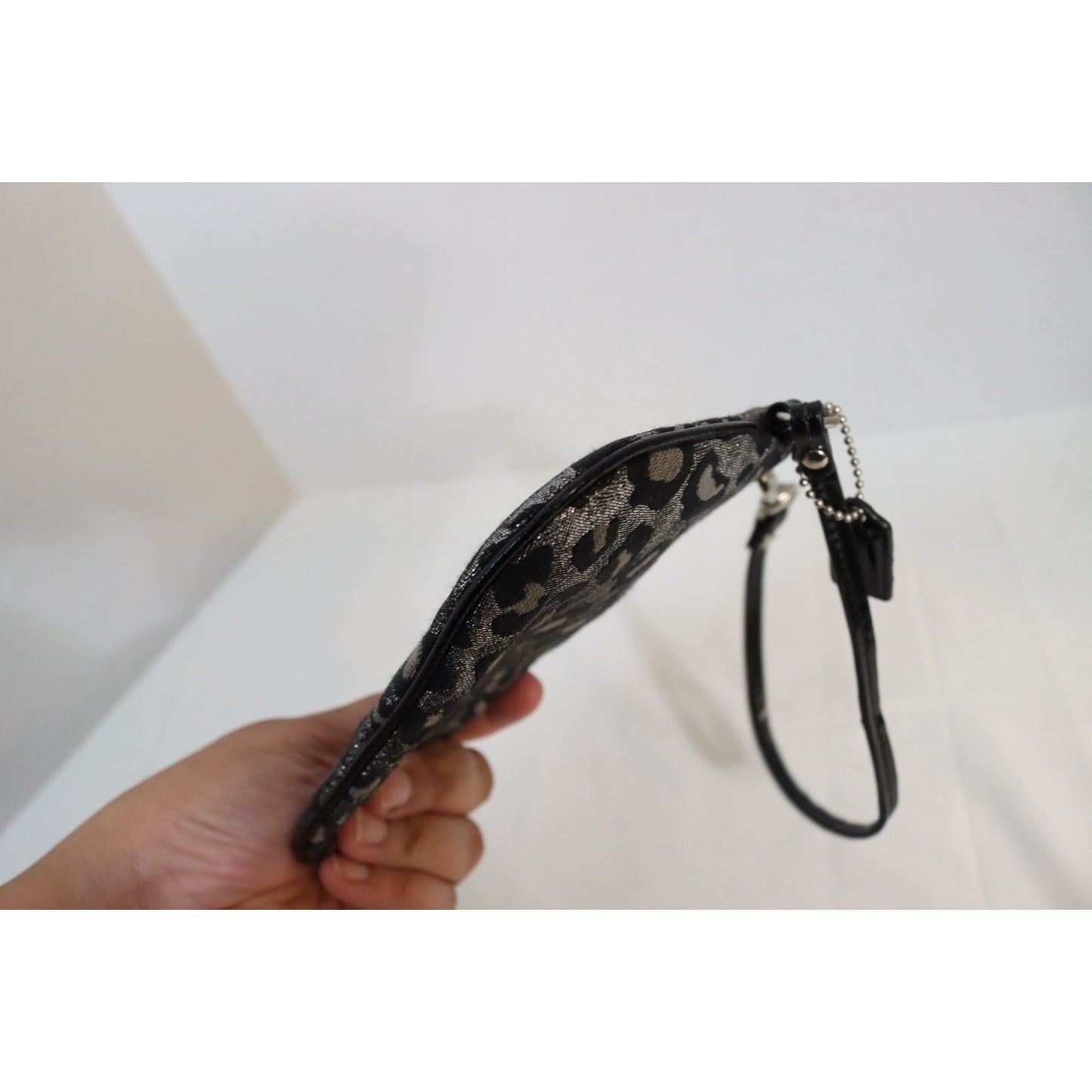 Coach Wristlet Leopard Black Grey Metallic