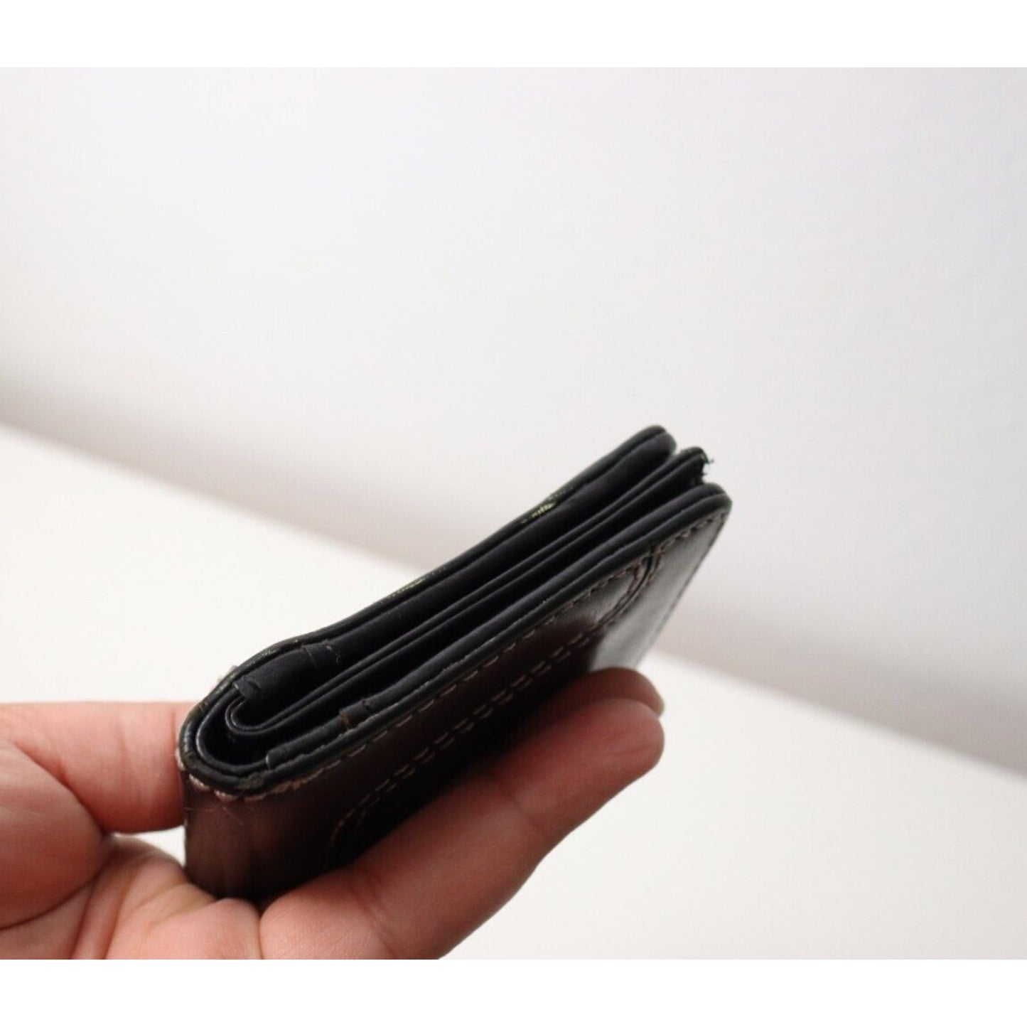 Michael Kors Black Leather Wallet White Stitching Metal Scratched