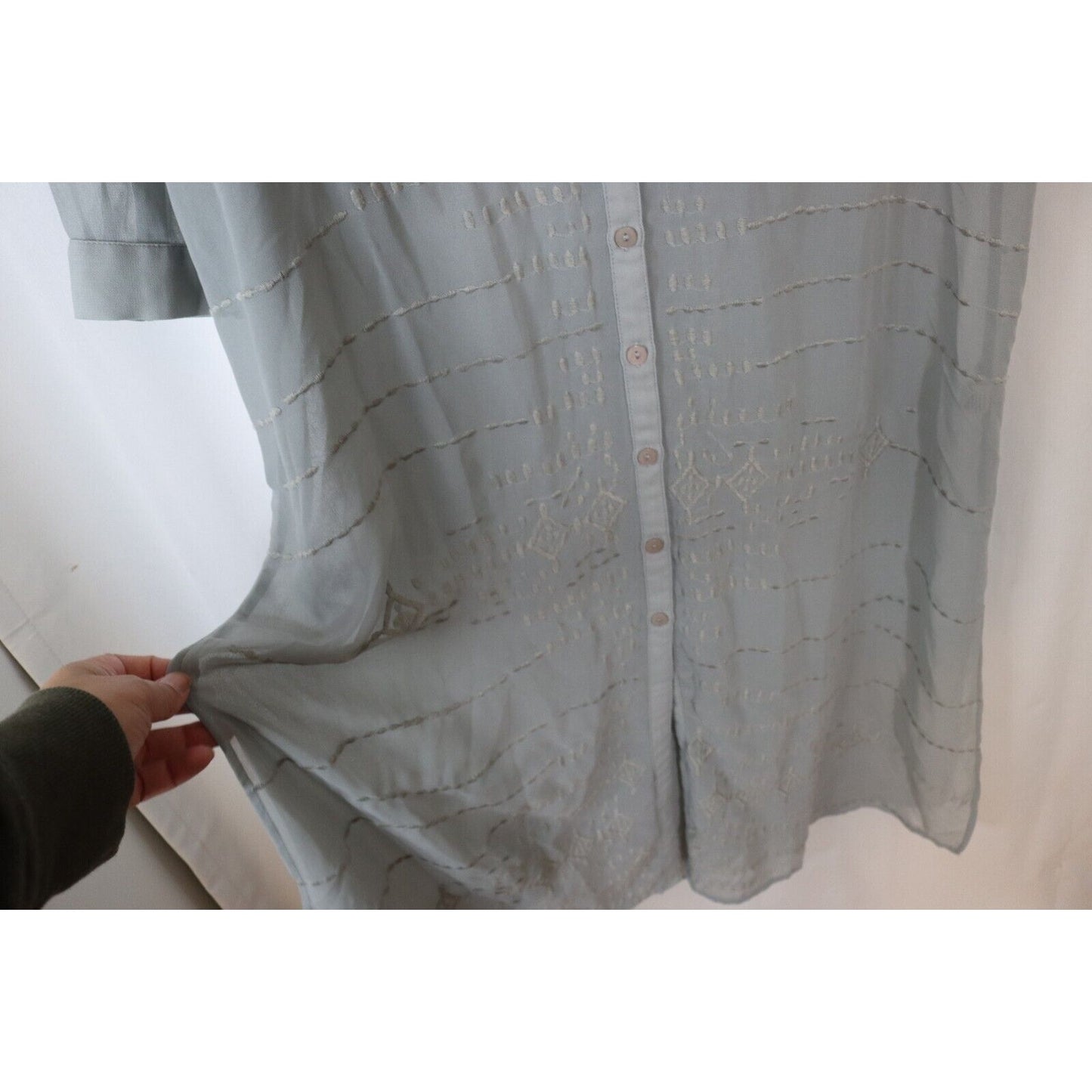 Soft Surrounding Petite Medium Midi Button Up Sheer Top Long Sleeve