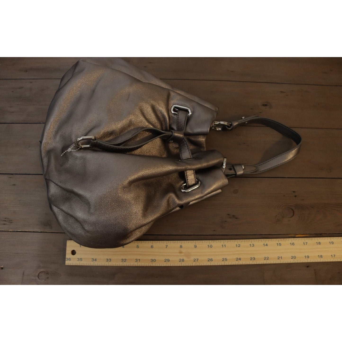 Cole Haan Silver Leather Bucket Bag Drawstring