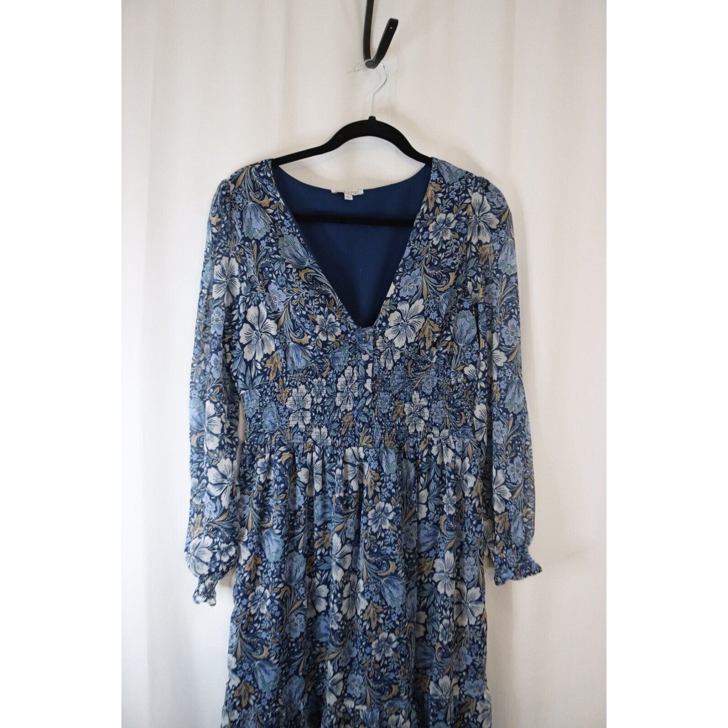 Patrons of Peace Maxi Dress Blue Sheer Arms Smock Buttons Size Large
