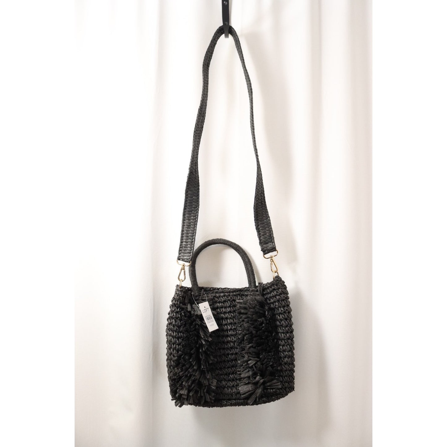 NWT Loft Black Straw Bag Paper Top Handle/Crossbody