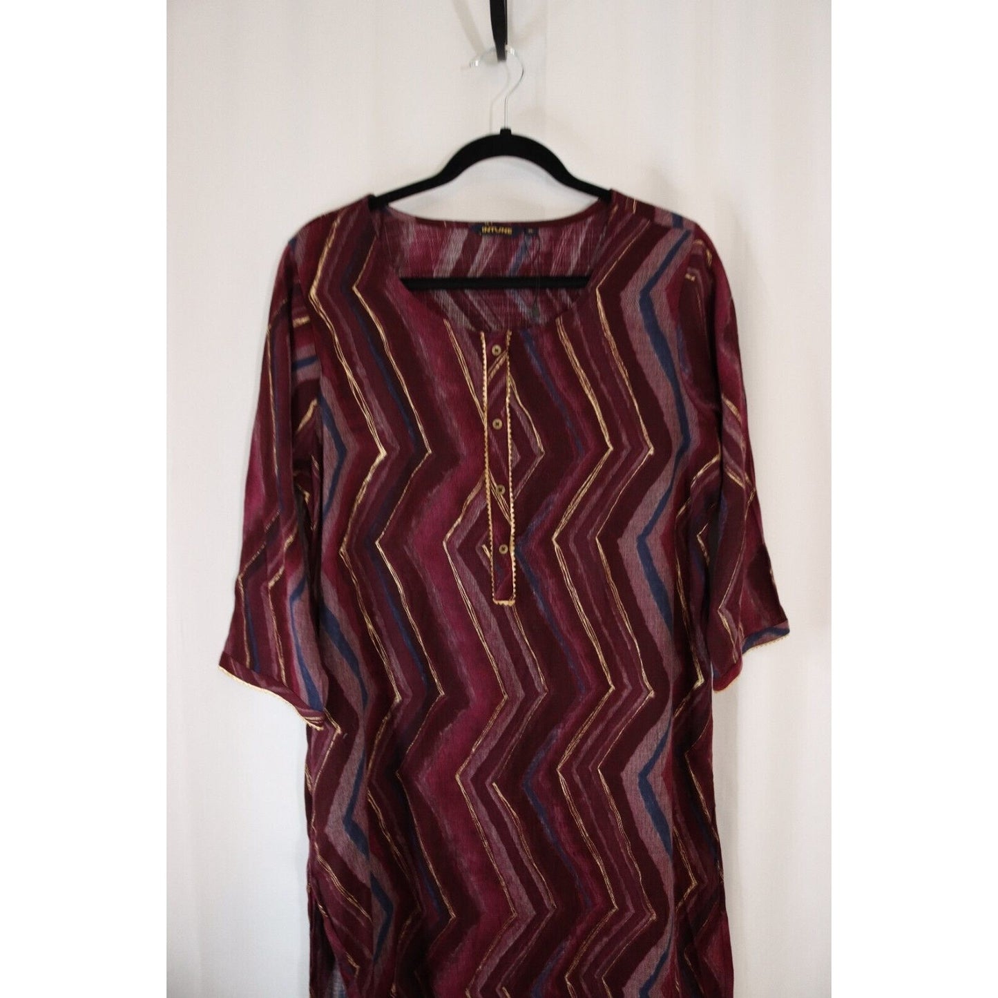 NWT Intune Tunic Red Gold Top 3/4 Sleeve Size 43"