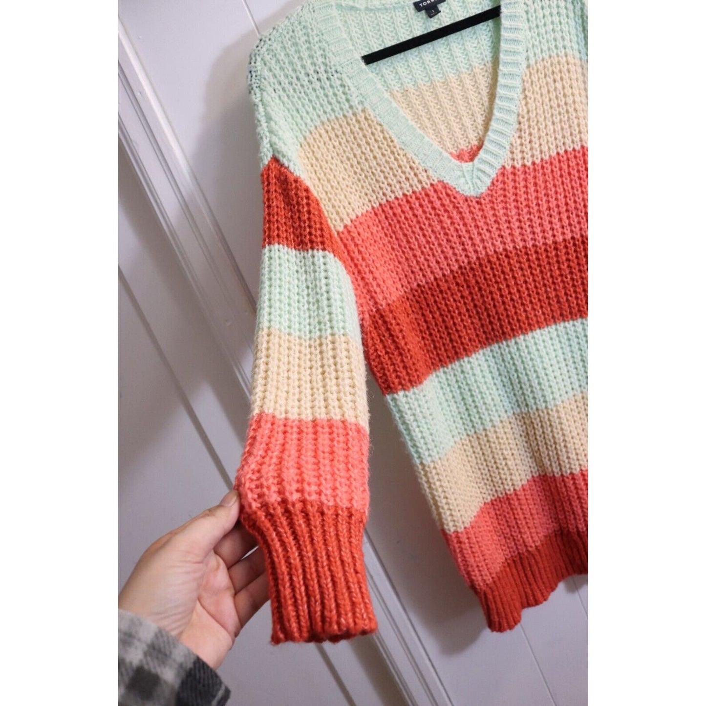 Torrid Sweater Chunky Knit V-neck Striped Pullover Boho Plus Sz 1 (1X)