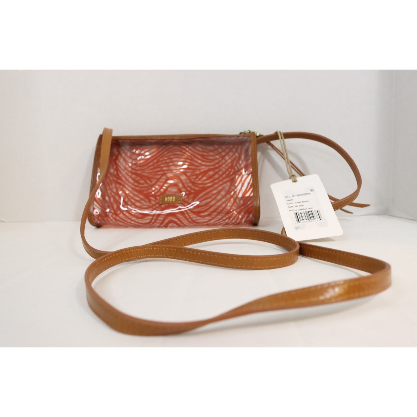 HOBO NWT Orange and tan Women's Jewel Clear Crossbody Leather Trim Purse