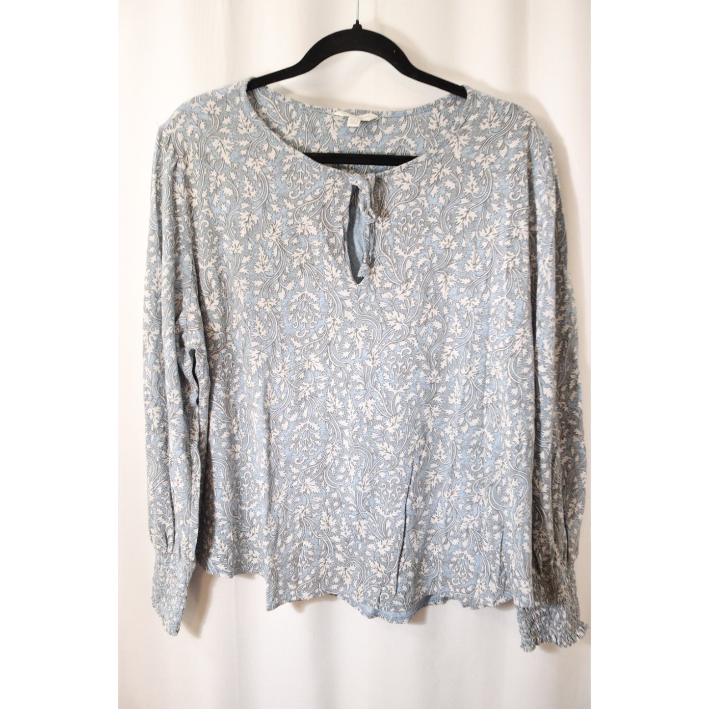 Lucky Grey Blue Long Sleeve Top XL Cotton Modal Floral