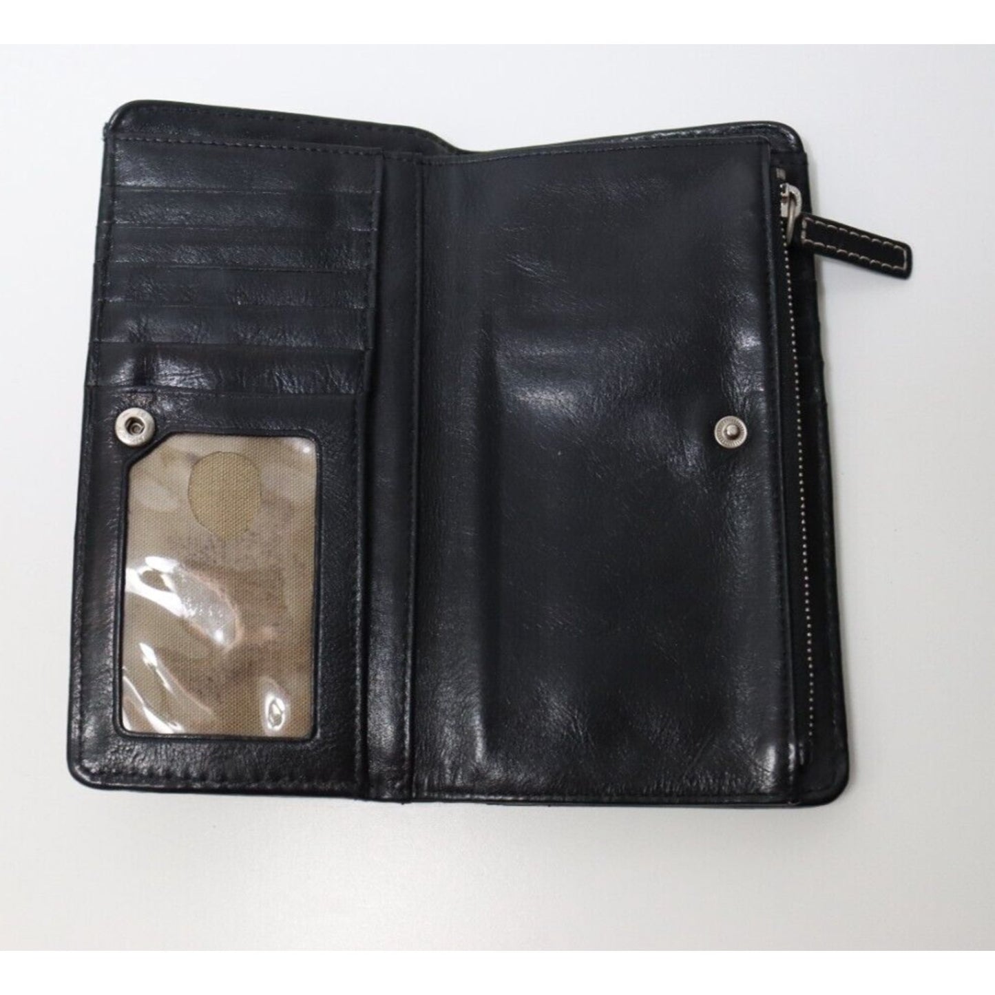 Michael Kors Black Leather Wallet White Stitching Metal Scratched