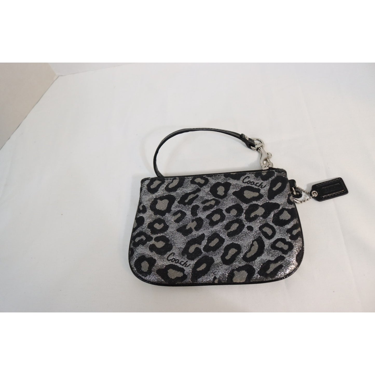 Coach Wristlet Leopard Black Grey Metallic