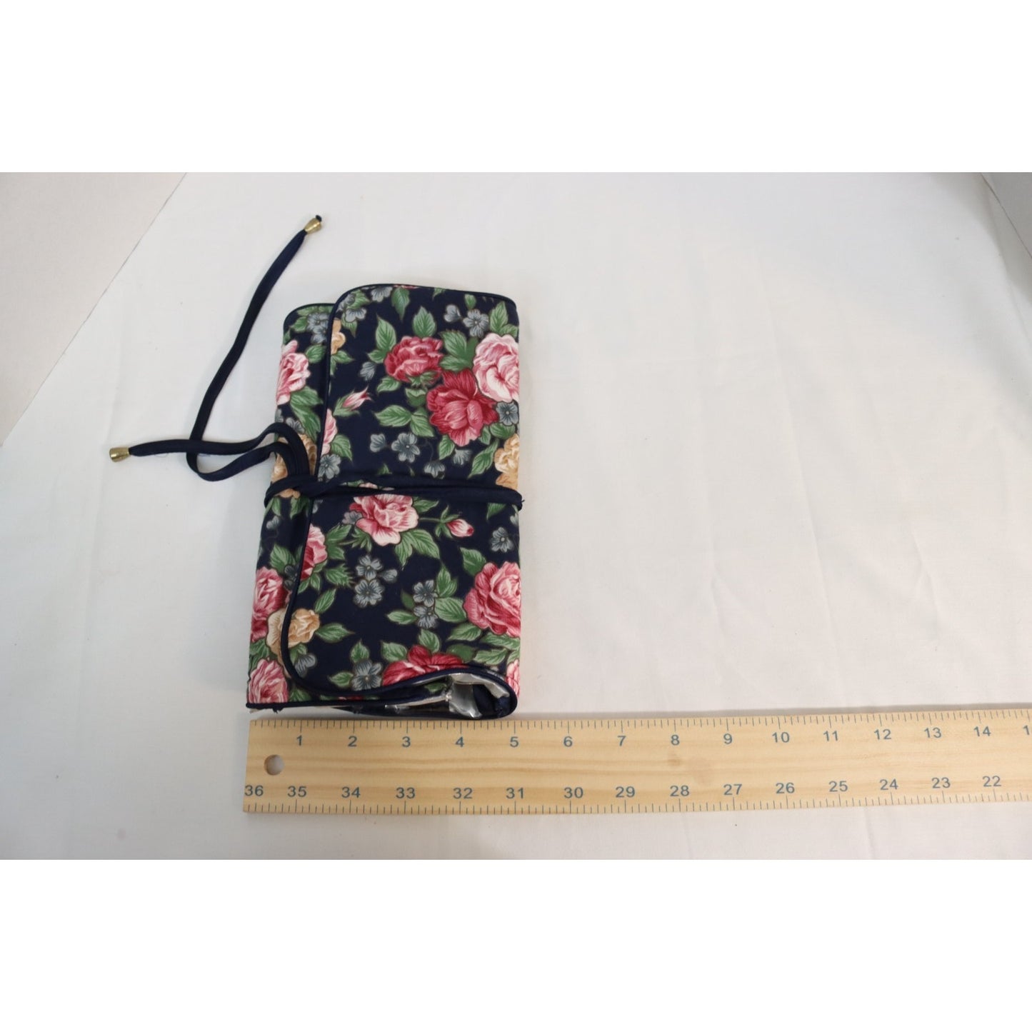 Vintage Cotton Travel Jewelry Bag Floral Green