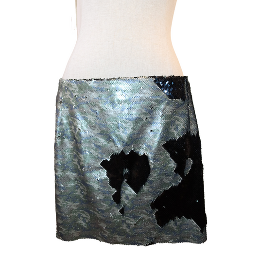 Free People Camouflage Black and Silver Sequin Skirt