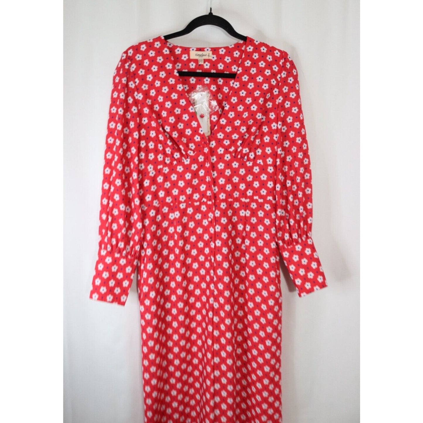 Timeless London Jumpsuit Red with Flowers Short Sleeve Size 8