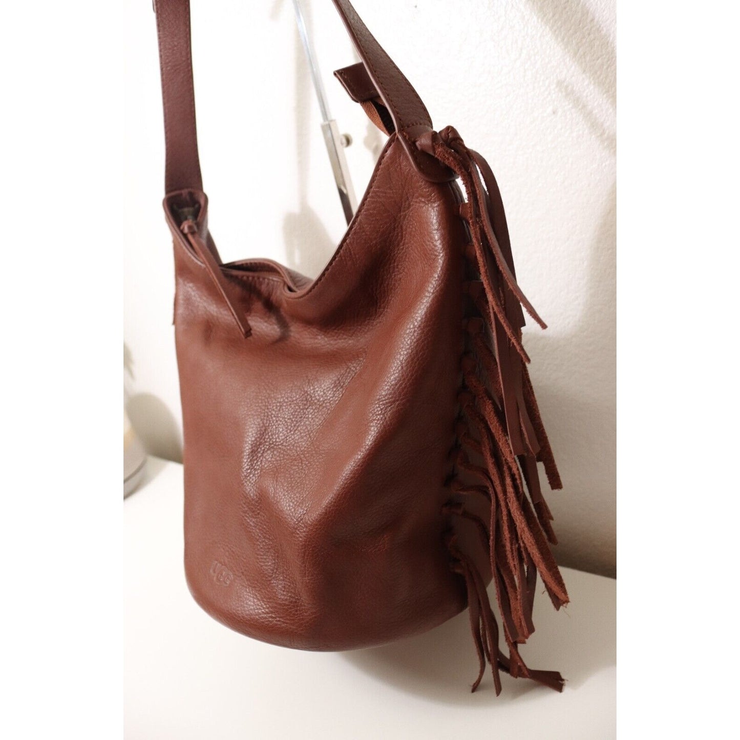Ugg Brown Leather Bucket Bag with Tassel