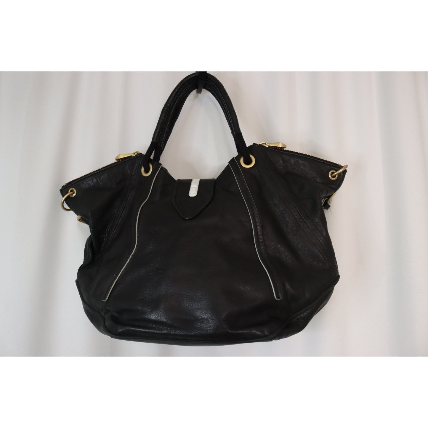 Pour La Victoire Black Leather Bag Large Double Handle Shoulder Bag