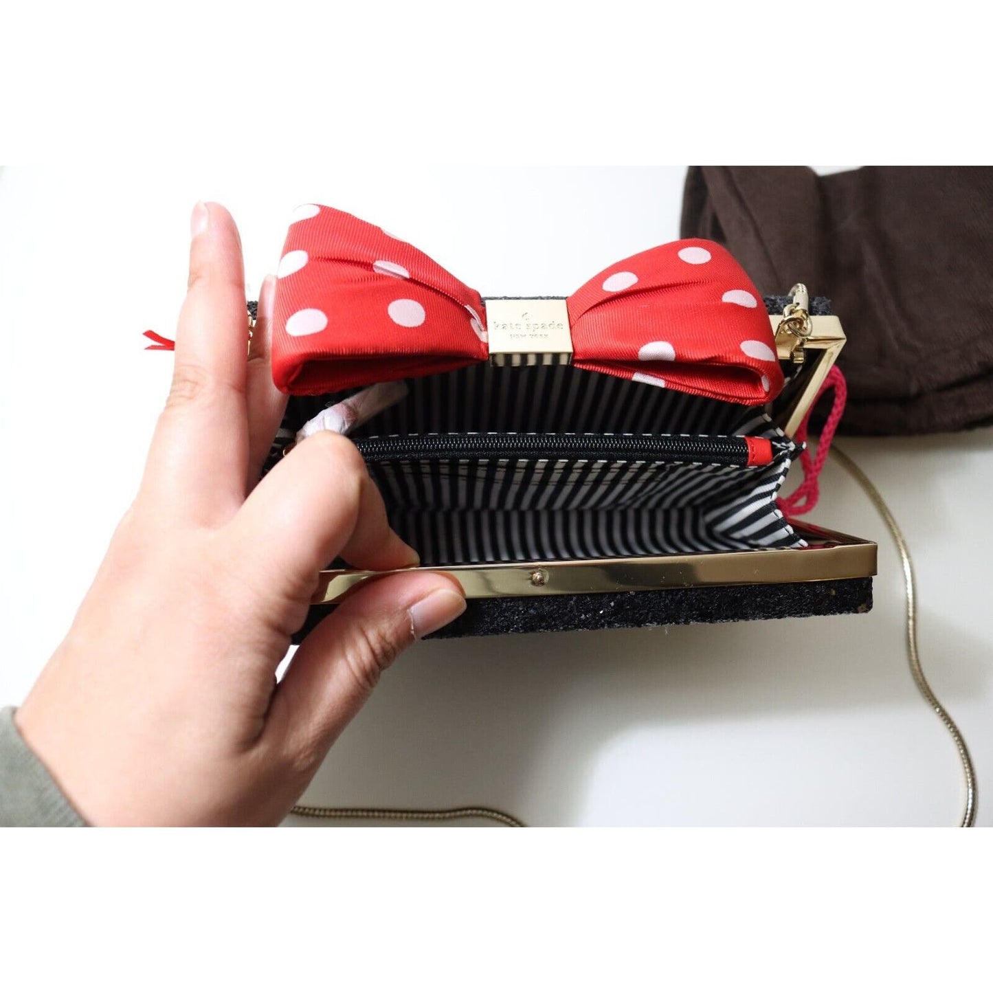 New Kate Spade x Disney Minnie Mouse Bow Clutch Crossbody Handbag Purse