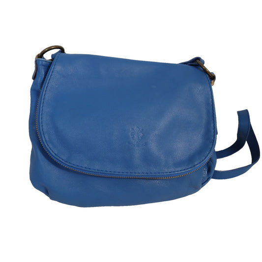 Vera Pelle Blue Crossbody Adjustable Fold Over Zip Made in Italy