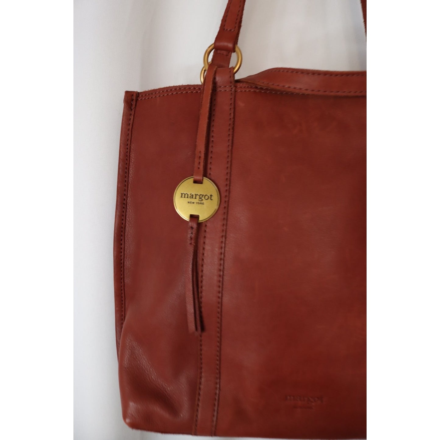 Margot Soft Leather Double Handlex2 Shoulder Tote Top Handle Brown