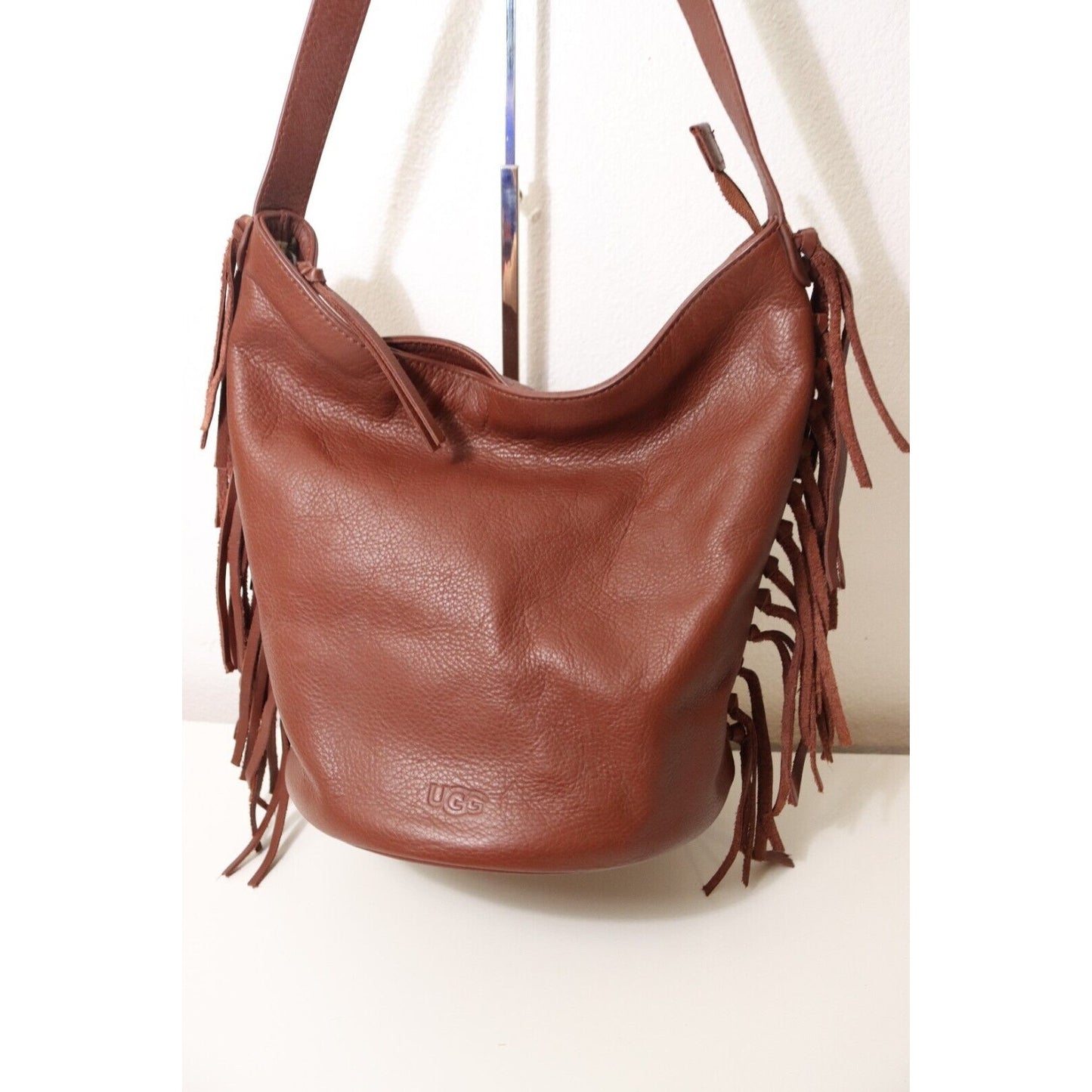 Ugg Brown Leather Bucket Bag with Tassel