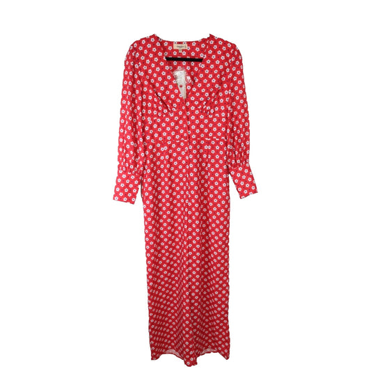 Timeless London Jumpsuit Red with Flowers Short Sleeve Size 8